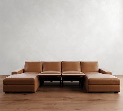 Big Sur Square Arm Leather Power Reclining Double Chaise Sectional (146"-170")