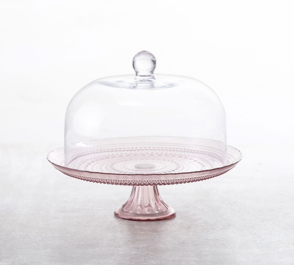 Jupiter Beaded Glass Cake Stand - Tall - Pink