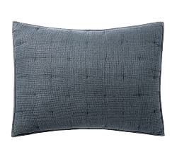 Open Box: European Flax Linen Waffle Quilted Shams, Standard, Set of 2 - Steel Blue