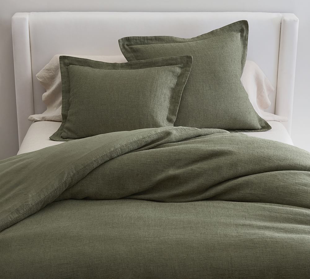 European Flax Linen Waffle Duvet Cover - Loden, King/Cal. King