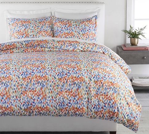 Annabel Watercolor Dot Organic Percale Duvet, Multi, Full/Queen