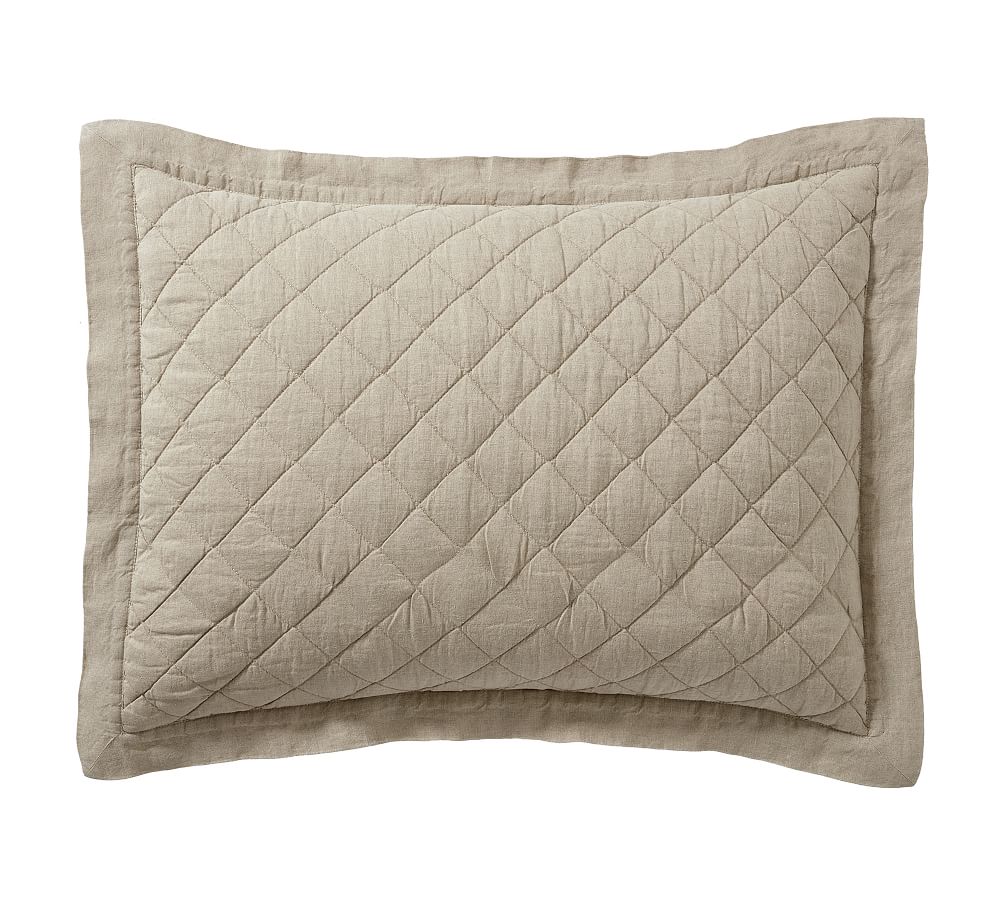 Belgian Flax Linen Diamond Quilt - Dark Flax, Standard, Set of 2