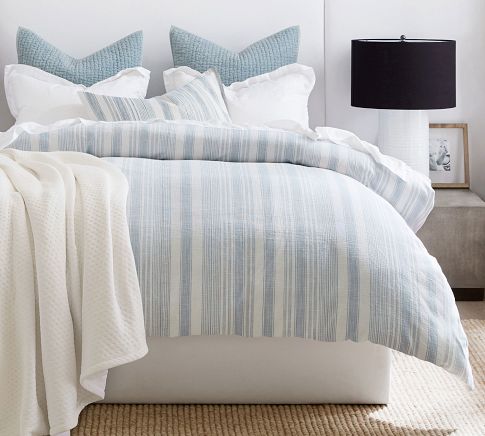 Hawthorn Striped Cotton Duvet, Blue, Full/Queen