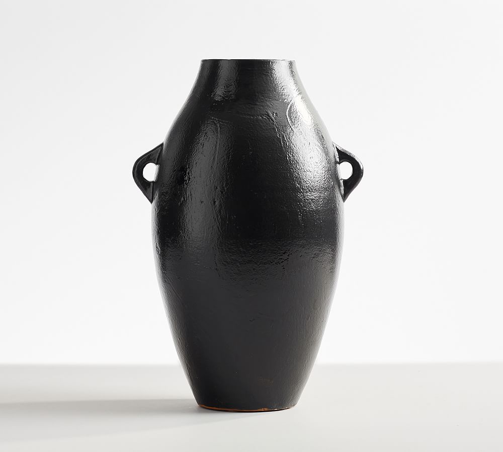 Artisan Handcrafted Terracotta Vase - Tall Round, Black