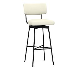 Open Box: Maison Upholstered Swivel Bar Stool, Bar Height - Performance Heathered Basketweave Ivory, Antique Bronze Legs
