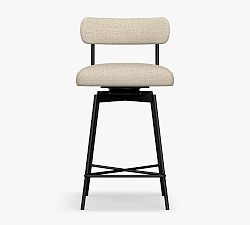 Open Box: Maison Upholstered Low Back Bar Height Bar Stool - Bronze Leg, Performance Heathered Tweed Desert