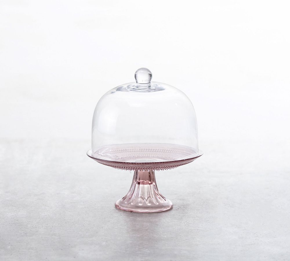 Jupiter Beaded Glass Cake Stand - Short - Pink