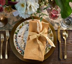 Monochrome Embroidered Floral Cotton/Linen Napkins - Set of 4