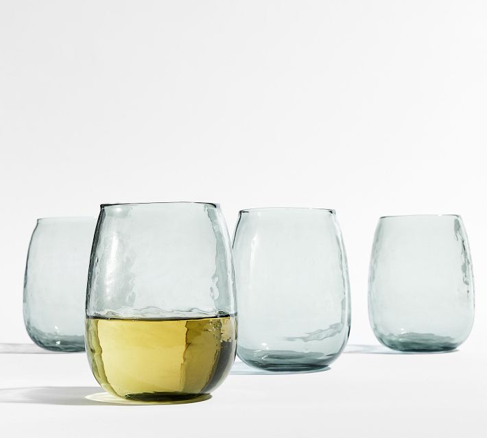 Hammered Stemless Wine Glasses, Set of 4 - Mist Blue | Pottery Barn