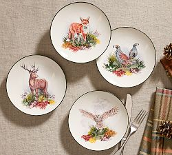 Fantastical Forest Stoneware Appetizer Plates - Mixed Set of 4