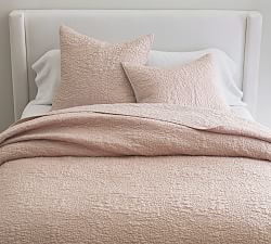 Open Box: Belgian Flax Linen Floral Stitch Quilt, Full/Queen - Soft Rose