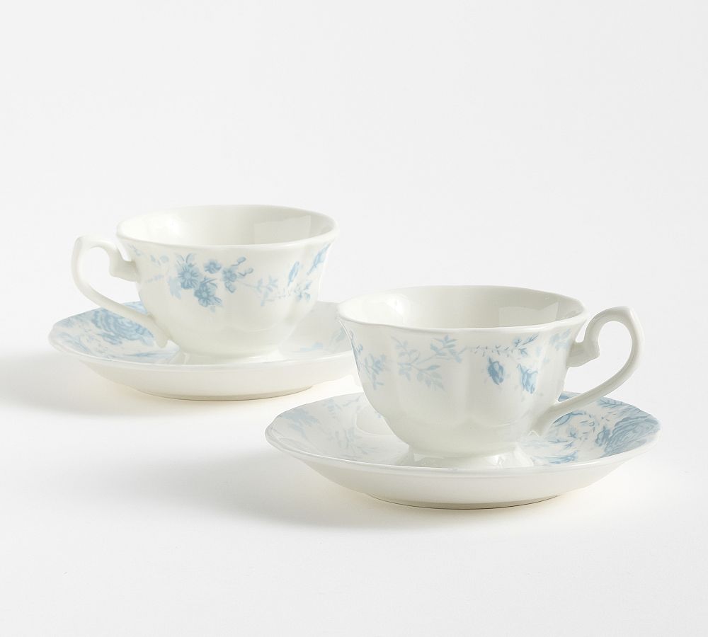 LoveShackFancy Rose Porcelain Teacups & Saucers - Set of 2