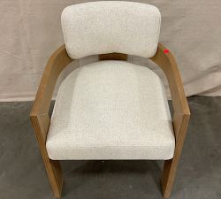 Open Box: Modern Farmhouse Upholstered Dining Armchair - Performance Boucle Oatmeal, Fog