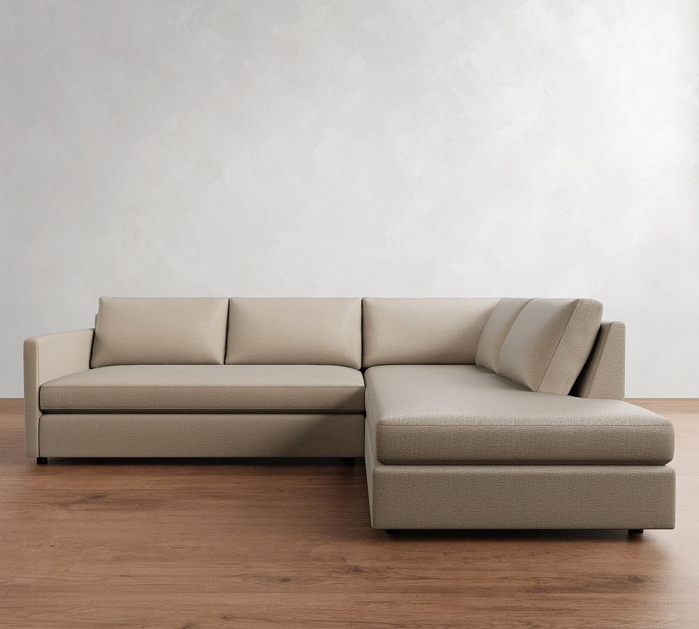 Pacifica Slim Arm Return Bumper Sectional (102"–106") - Polyester Wrapped Cushions, Performance Textured Chenille Oatmeal