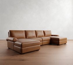 Big Sur Roll Arm Leather Power Reclining Double Chaise Sectional (148"-172")