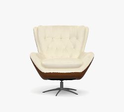 Wells Tufted Leather Shearling Swivel Chair