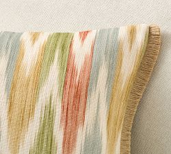 Kravet Ikat Lumbar Pillow With Fringe
