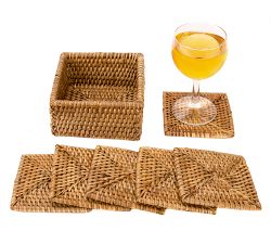 Tava Handwoven Square Coasters with Holder