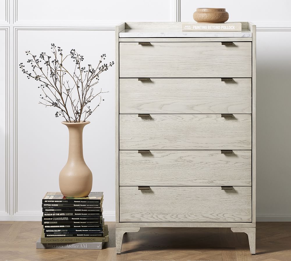 Geary Marble Top 5-Drawer Tall Dresser (27") by Pottery Barn