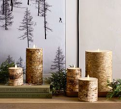 Flameless Birch Pillar Candles