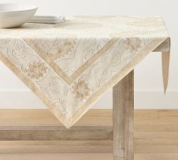 Alanya Suzani Embroidered Cotton Table Throw