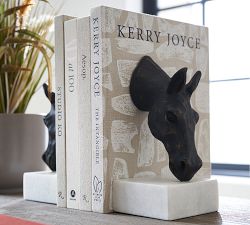 Bronze Horse &amp; Marble Bookends - Set of 2