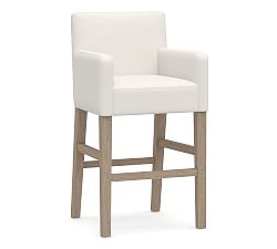 Open Box: Classic Upholstered Bar Stool, Counter Height - Performance Everyday Linen Ivory, Seadrift Frame