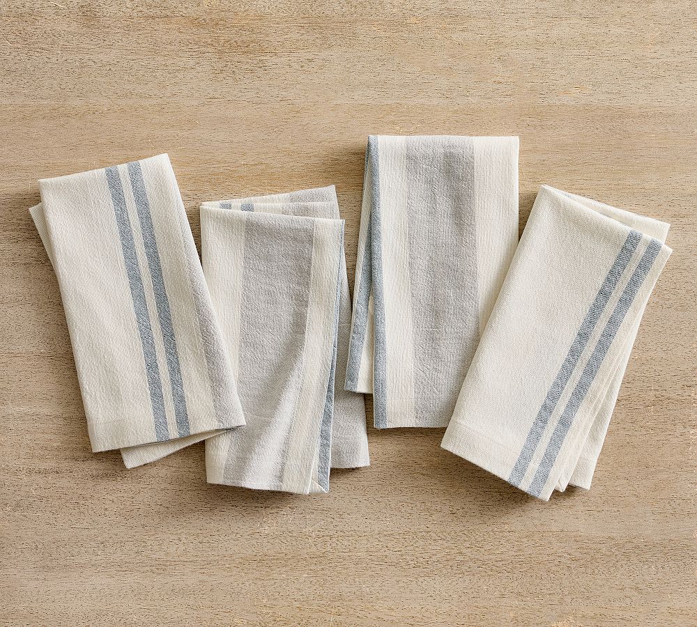 Hampton Stripe Cotton/Linen Napkins - Set of 4 - Set of 4 - Chambray Multi