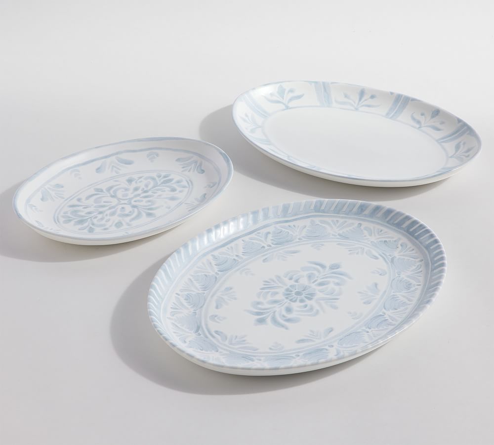 Chambray Tile Stoneware Serving Platters - Set of 3