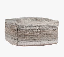 Sona Handwoven Outdoor Pouf, 24" x 24" x 12", Sand Multi