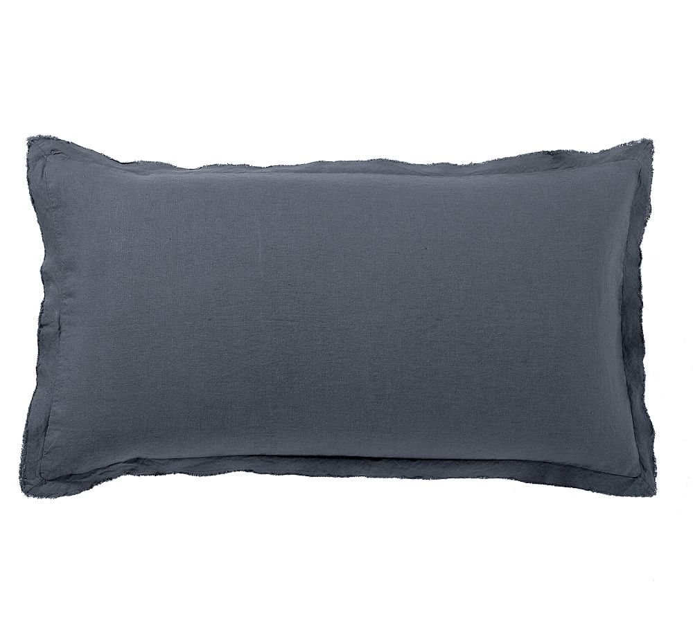 Belgian Flax Linen Double Flange Sham - Steel Blue, King, Set of 2