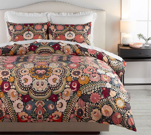 Helena Floral Embroidered Percale Duvet Cover