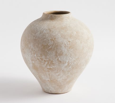 Artisan Handcrafted Terracotta Vase, Teardrop, White
