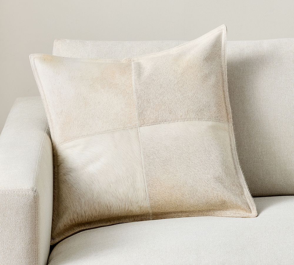 Pieced Hide Pillow - 20", Ivory