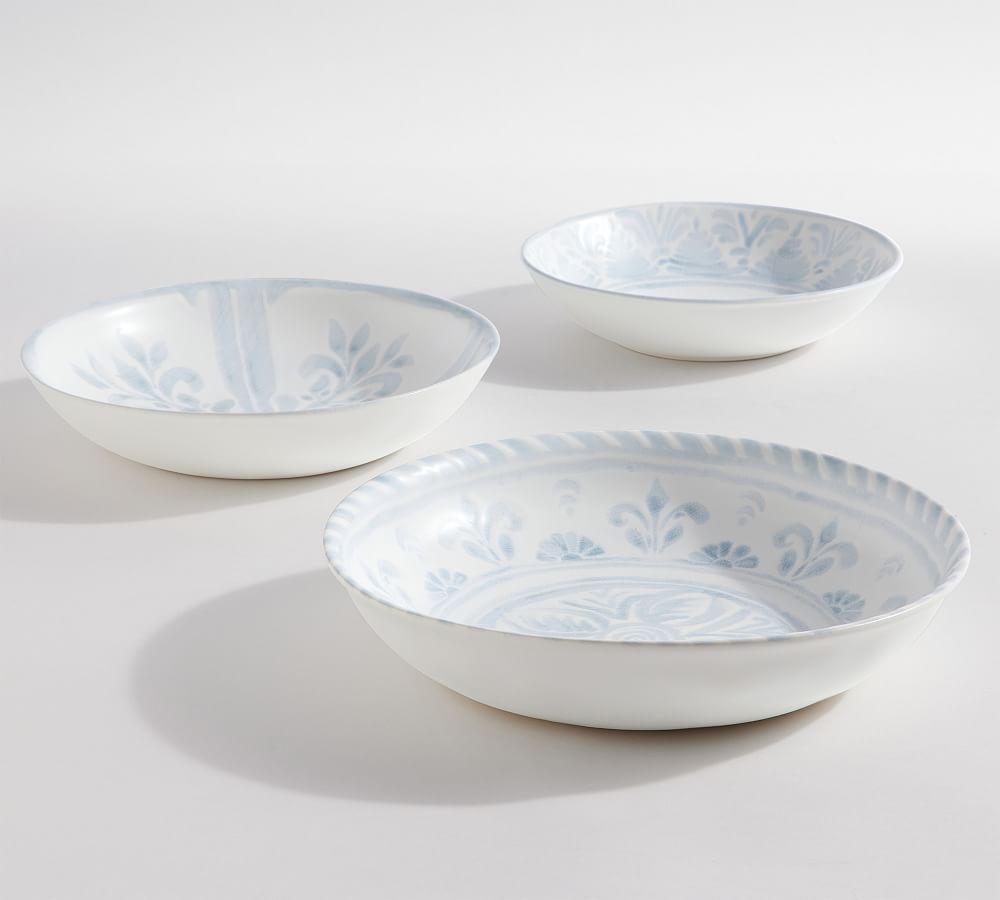 Chambray Tile Stoneware Serving Bowls - Set of 3