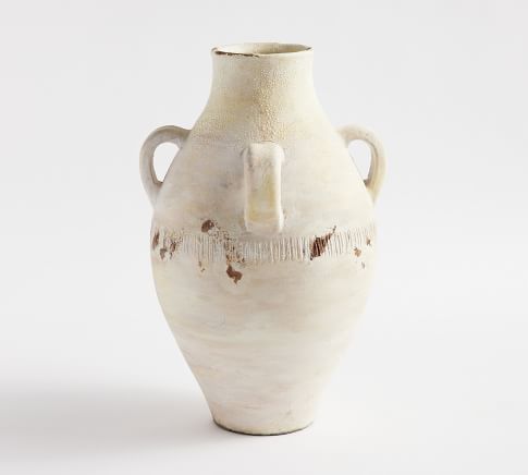 Artisan Handcrafted Terracotta Vase, Jug, White