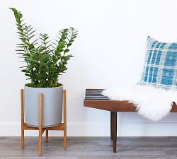 Modern Ceramic Planters with Wooden Stand
