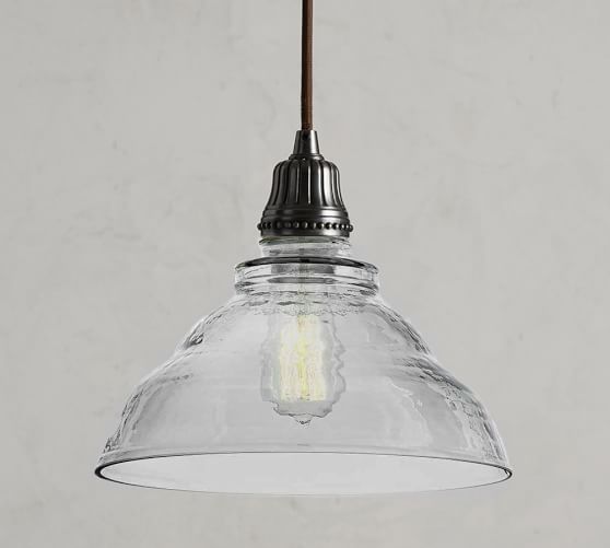 Vintage Glass Pendant with Cord, Clear Glass (11")