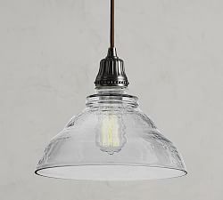 Vintage Glass Pendant with Cord, Clear Glass (11")