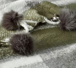 Mohair Plaid Pom Pom Throw