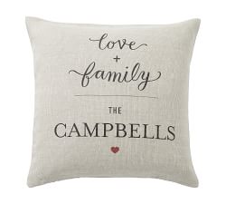 Personalized Love + Family Linen Pillow Cover