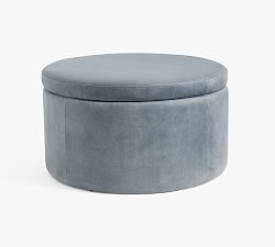 Presley Round Leather Storage Ottoman