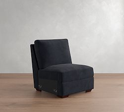 Open Box: Big Sur Square Arm Motion Leather Armless Chair - Keystone Navy, Ebony legs