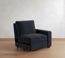 Open Box: Big Sur Square Arm Motion Leather Right Power Recliner - Keystone Navy, Ebony legs