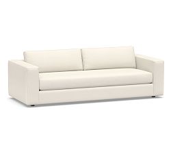 Open Box: Carmel Square Arm Upholstered Grand Sofa (98.5"), 2X1 - Performance Twill Warm White, Espresso Legs