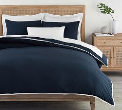 Open Box: Belgian Flax Linen Contrast Flange Duvet Cover, Twin/Twin XL - Midnight/White