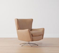 Open Box: Wells Leather Swivel Recliner - Churchfield Taupe, Brushed Nickel