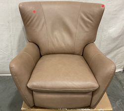 Open Box: Wells Leather Swivel Recliner - Churchfield Taupe, Brushed Nickel