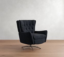 Open Box: Wells Tufted Leather Swivel Recliner - Keystone Navy, Bronze