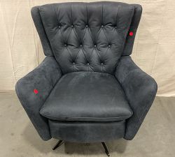 Open Box: Wells Tufted Leather Swivel Recliner - Keystone Navy, Bronze